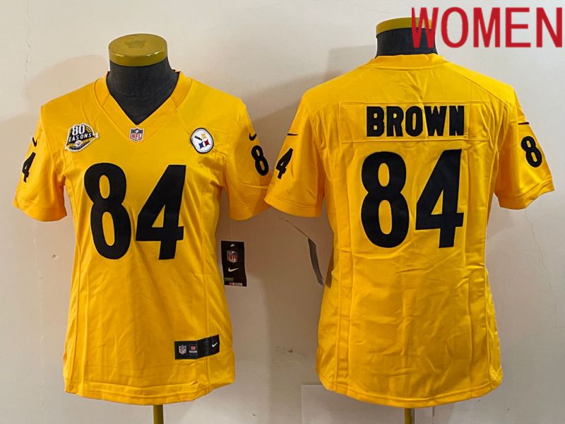 Women Pittsburgh Steelers 84 Brown Yellow Nike Limited NFL Jersey